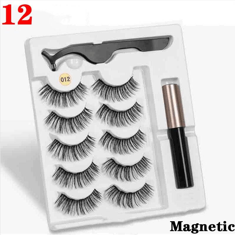 5pairs Reusable Magnetic Eyelashes 5pairs Magnet Mink Eyelashes Magnetic Liquid Eyeliner& Magnetic False Eyelashes & Tweezer Set Tool