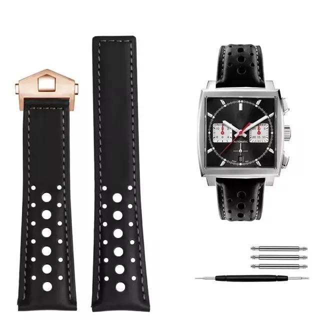 Оригинальный кожаный ремешок для часов 22 мм для TAG HEUER MONACO CARRERA CBL2115 Мужской кожаный дышащий ремешок для часов Браслет с раскладывающейся застежкой