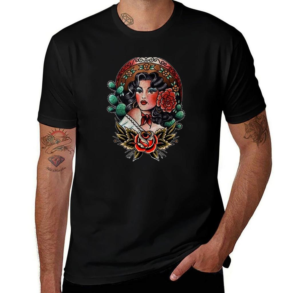 Traditional Pretty Mexican Chicana Tattoo T-Shirt Sport Basic Moisture Wicking Tee