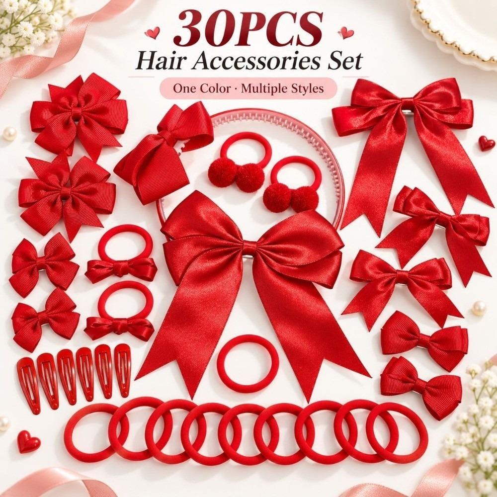 30Pcs/Set High Elastic Bow Hair Clips No Hurt Hair Girls Hair Accessories Set Girls