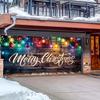 Merry Christmas garage door banner with festive ball lights and text design for home, outdoors