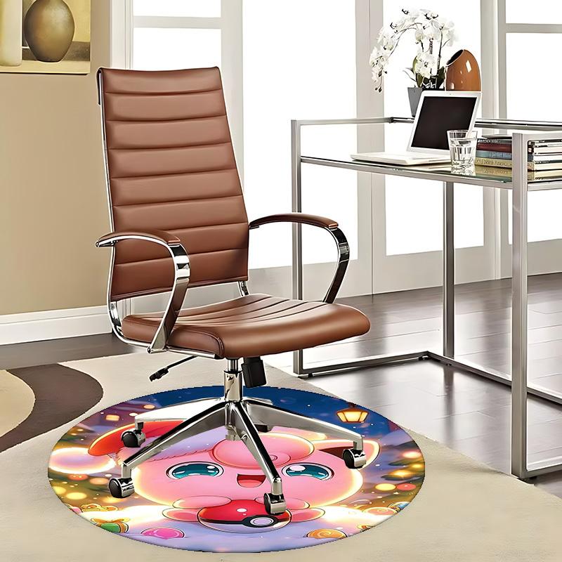 1pc Christmas Jigglypuff Pokémon Round Carpet - Anime Design, Holiday Gift, Office Chair Mat, Non-Slip Rug for Home Decor, Living Room, Bedroom, Game
