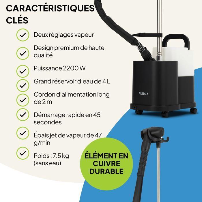 Fridja F1600 Professional Garment Steamer - 2200 W, 4 L Tank, Up to 120 Minutes
