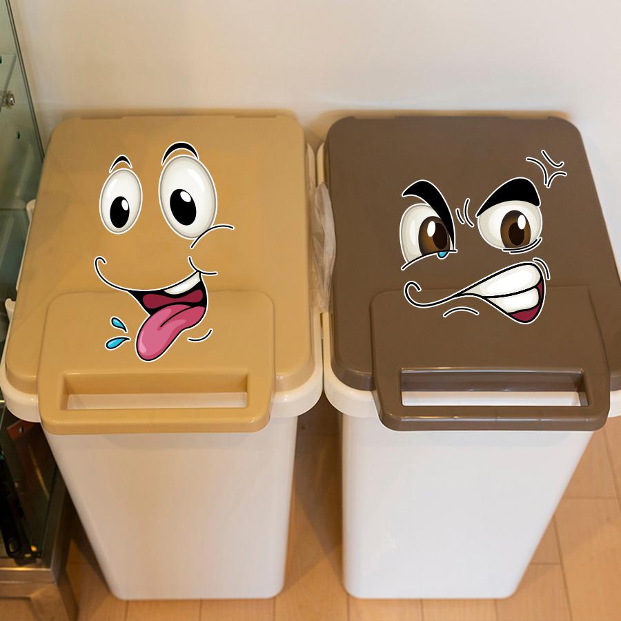 Funny Smiley Face Trash Can Stickers Cartoon Kids Room Decor Removable Waterproof Vinyl Decals Funny Kitchen/Bathroom