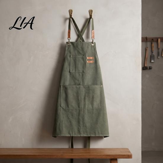 Crafting And DIY Workwear Canvas Work Apron with Multi-Pocket, Waterproof Oil-Proof Cross-Back Apron, Kitchen Cooking Pockets Adjustable Straps