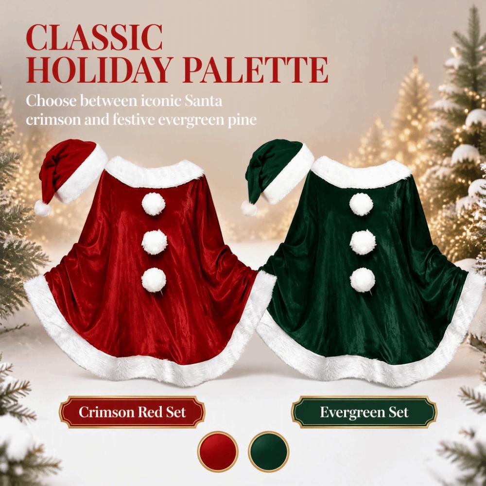 Thick Xmas Cape Polyester Santa Claus Costume Soft Christmas Cloak and Hat Adult