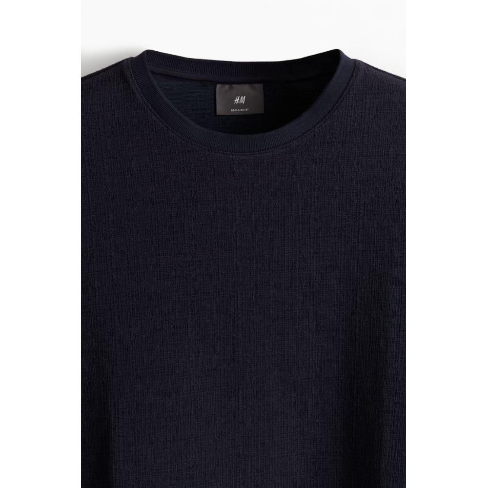 H M Regular FiT TexTured T sHirT Navy Blue