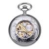 TREEWETO Механические карманные часы с римскими цифрами и скелетоном, серебристая цепочка, ручной завод