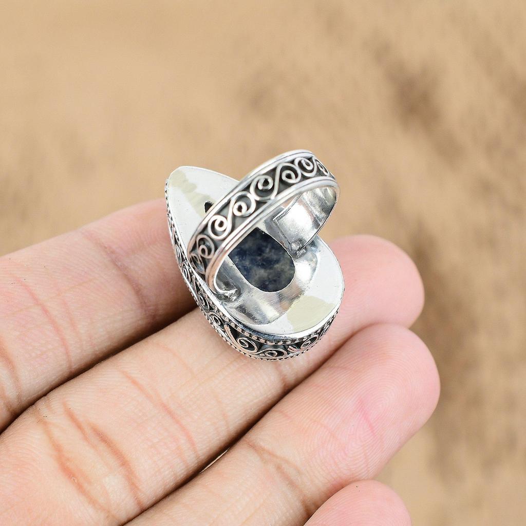 925 Sterling Silver Sodalite Stone Engagement Sister Wedding Vintage Unique Ring