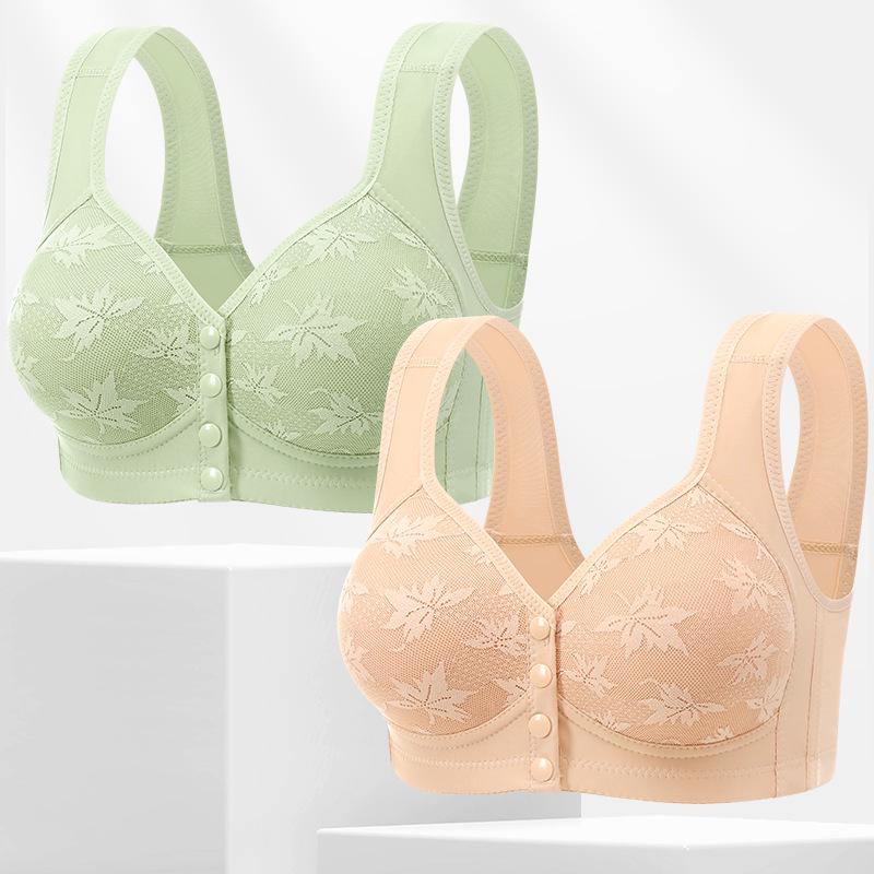 Women's Soft Cotton Front Buckle Wireless Vest Bra - Plus Size, Breathable, Comfortable, Thin Cup, Floral