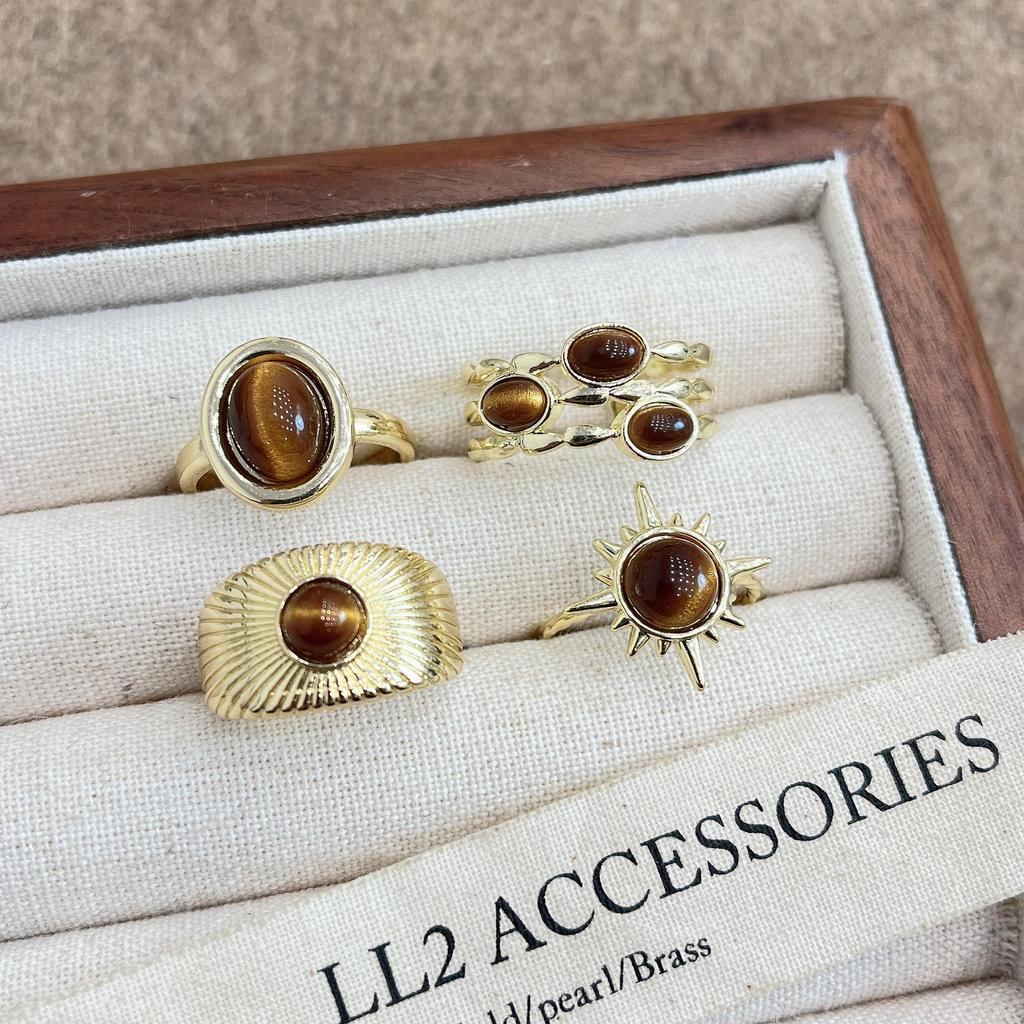 Кольцо из золота в стиле ретро с тигровым глазом: Западный этнический стиль, уникальное роскошное открытое кольцо для женщин