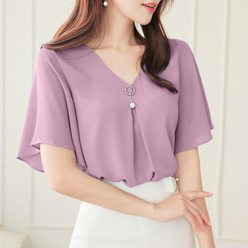 ZANZEA Женская летняя повседневная блузка с коротким рукавом и V-образным вырезом
