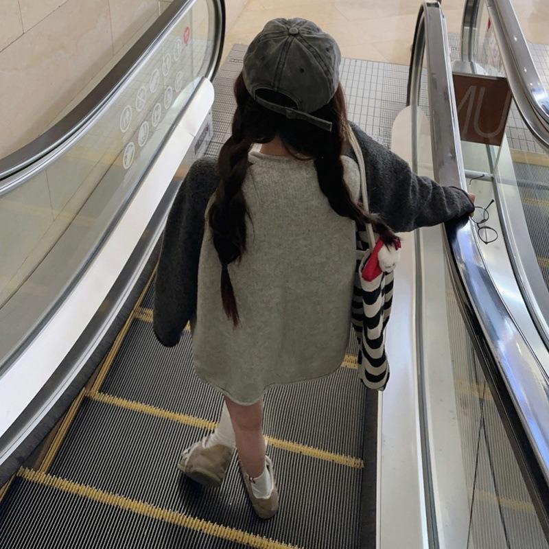 Ленивый ветер серый кардиган с длинным рукавом женский осенний новый трикотажный свитер с контрастной вставкой пальто