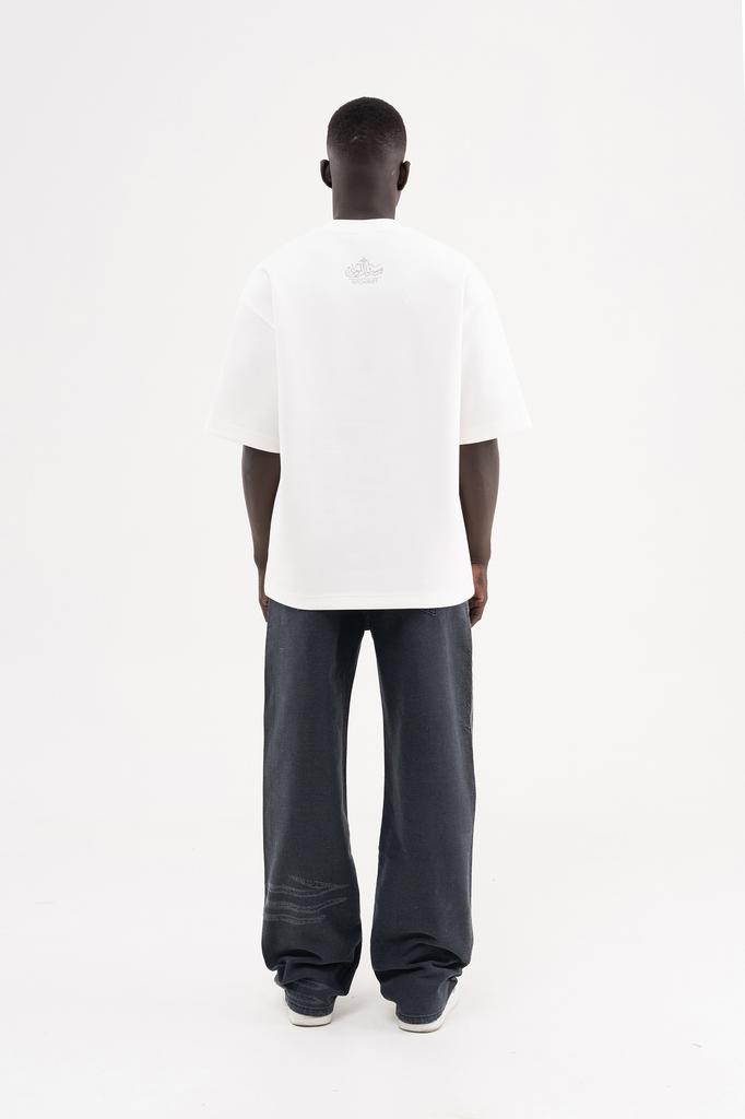 Men's Oversized T-shirt with Double-Sided Ethnic Embroidery by Machinist – Ecru S
