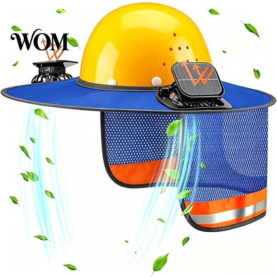 Polyester Helmet Neck Cover Hat Shield with Fan, Ventilation Visor Mesh Design, Full Brim Ventilated Sun Protection Guard for Construction Outdoor