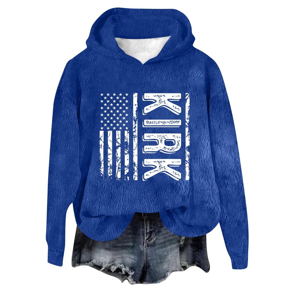 Women's Hooded Long Sleeve Printed Flannel Top Hooded Sweatshirt