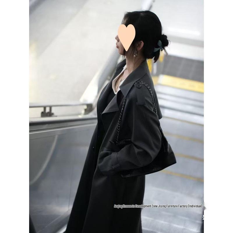 Женский Очень Длинный Серый Тренч - Коллекция Весна & Осень 2024