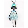 [R6263] - Designer Long Necklace 'Lilipoupettes' (articulated Doll) Black Turquoise - 80 Cm - 11x5 Cm