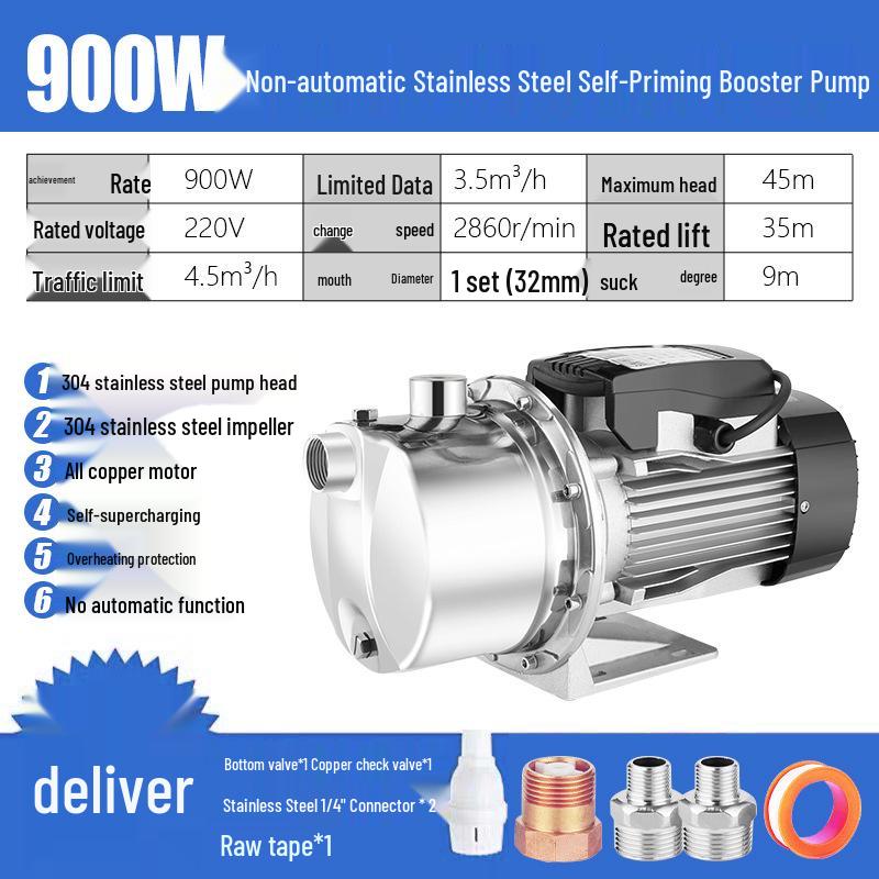 220V Stainless Steel Automatic Self-Priming Jet Pump for Home Well & Tap Water Pressure Boosting