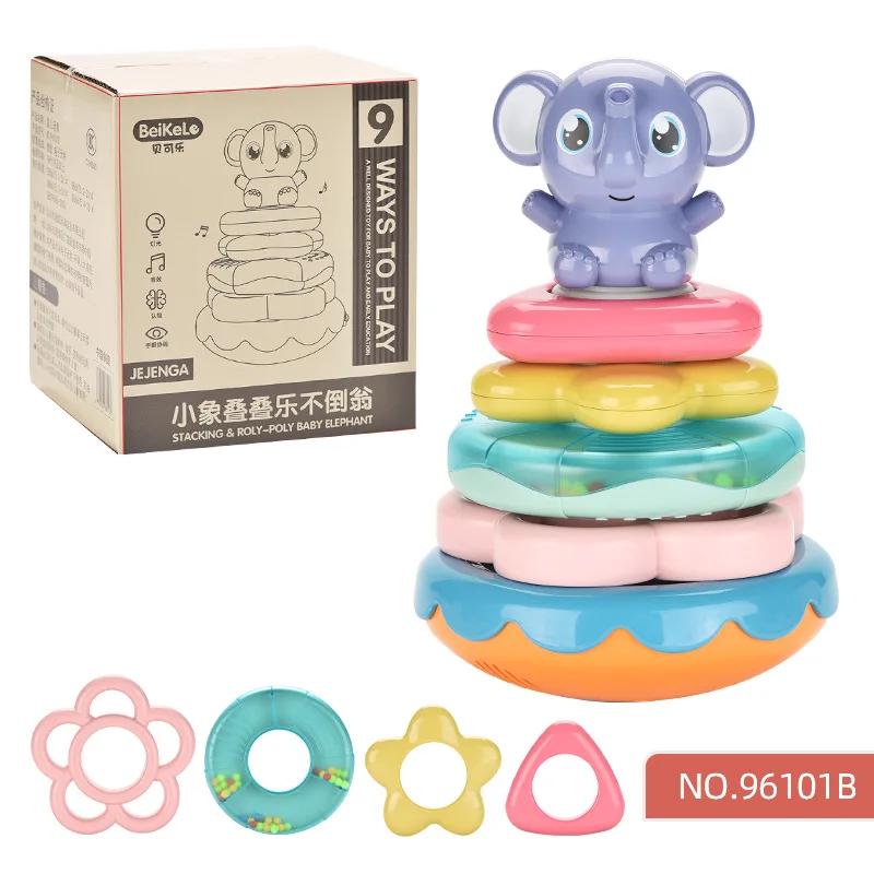 Baby & Infant Puzzle Toy Gift-Children's Electric Elephant Stacking Joy Tumbler Fun Cash Register & Early Education Learning Toy