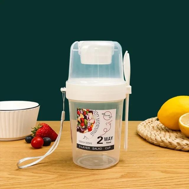 Чашка для завтрака, фруктов, овсянки, йогурта, салата с крышкой, ложка, двухслойная портативная чашка для хранения еды для фитнеса, снижения веса