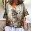 2024 Vintage Women T-shirt Cartoon Rabbit Print Top Plus Size Women's Trend Clothing Fashion Short Sleeve Shirt Women V-Neck Tee