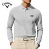 Вышитая новая мужская осенне-зимняя вафельная рубашка-поло с длинными рукавами на пуговицах