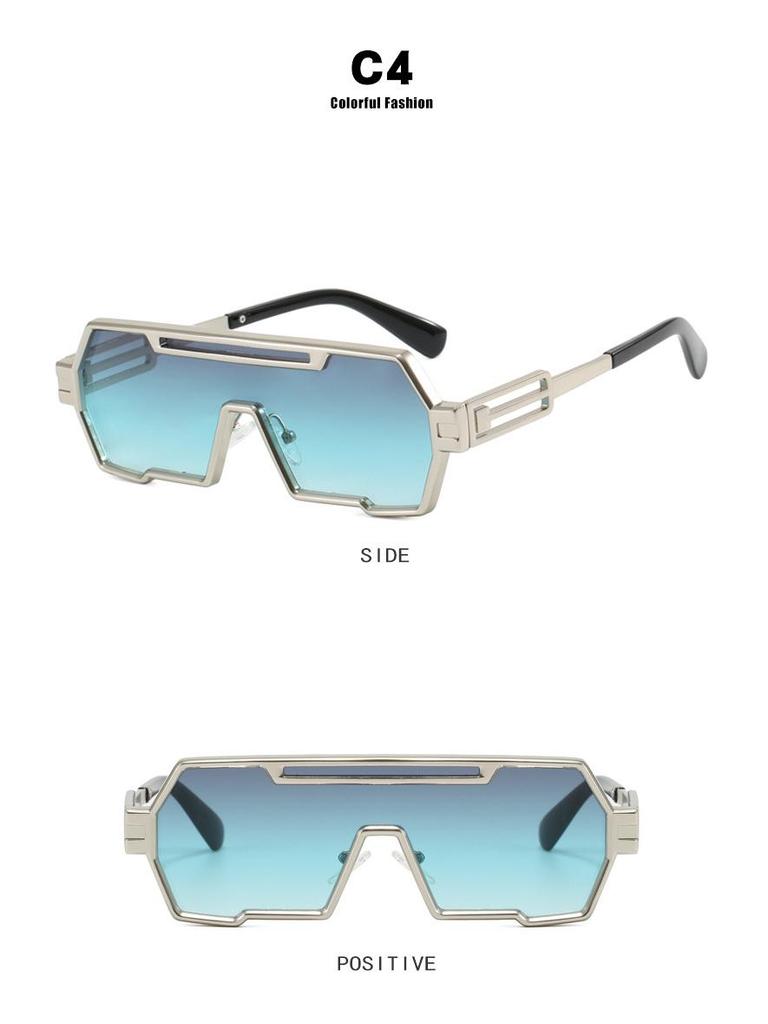 Men's Retro Steampunk Polygon Sunglasses - One-Piece, Irregular, High-End Street Style