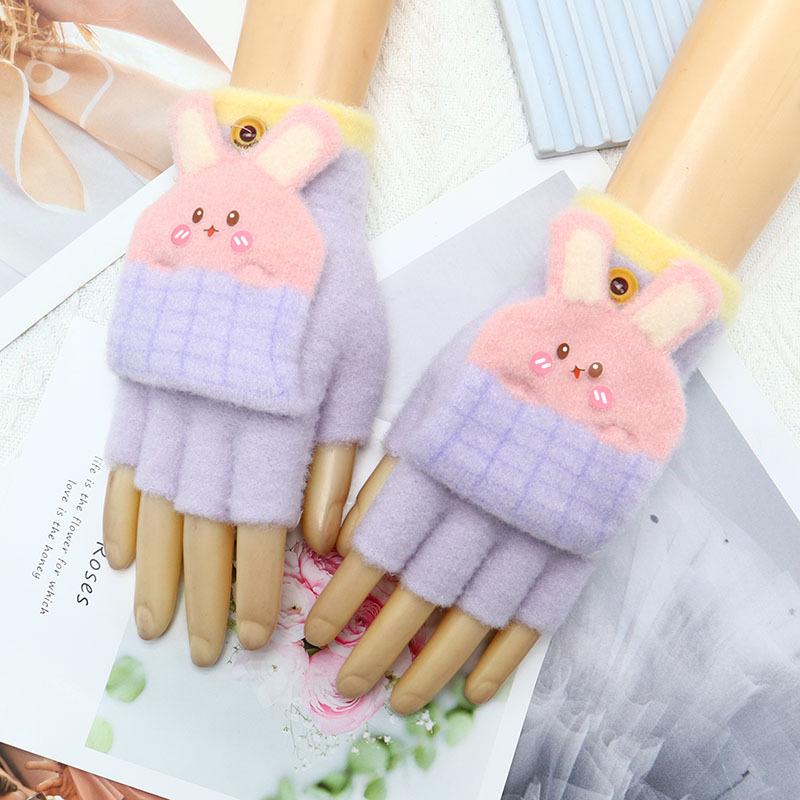 Детские зимние шерстяные перчатки-варежки с откидным верхом - Теплые, мультяшный дизайн для мальчиков и девочек младшего школьного возраста