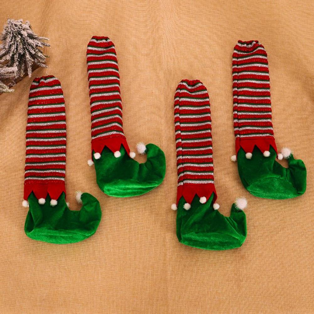 Christmas Chair Decoration Fabric Stripe Elf Table Leg Set Scene Layout Props Red Bottom 4PCS