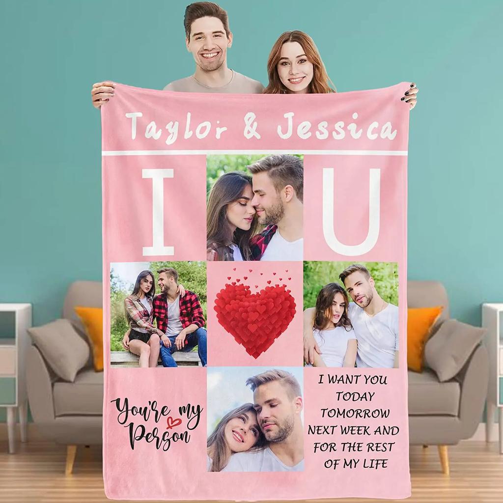 Personalized With Photo Blankets Collage Text Flannel Blankets Family Couple Friends Gifts