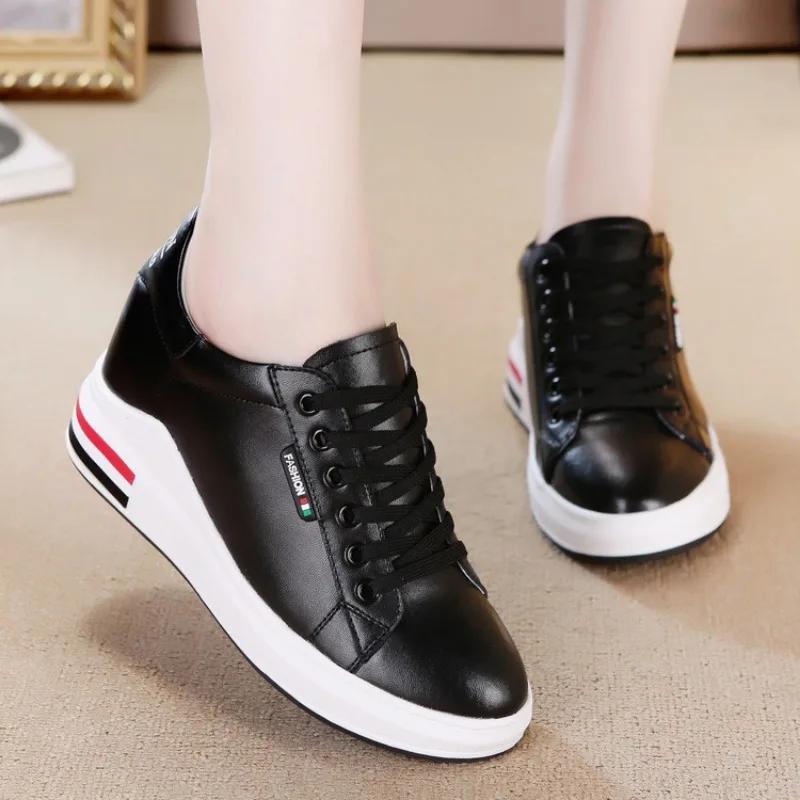 7cm Genuine Leather Fashion Platform Sneakers Women Shoes for Woman Casual Shoes Platform Heels Female Leisure Women Sneakers