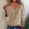 Женский свитер с V-образным вырезом, длинным рукавом, ребристой отделкой, пуловер, трикотажные топы, повседневный свободный нарядный свитер, повседневная одежда