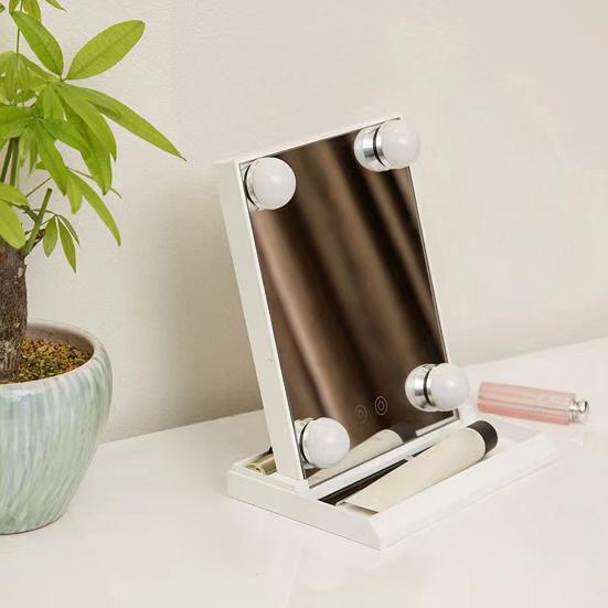 Светодиодное зеркало для макияжа с 3 цветами подсветки, сенсорным управлением, плавной регулировкой яркости, косметическое зеркало, портативное дорожное зеркало для макияжа с лампой