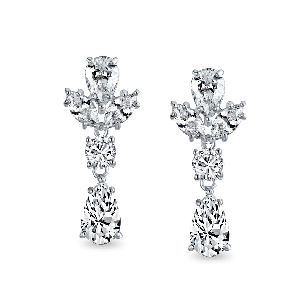 Винтажный стиль ар-деко прозрачный кубический цирконий AAA CZ заявление висячие формальные листья каплевидной формы люстра клипсы серьги свадебный выпускной конкурс серебряный