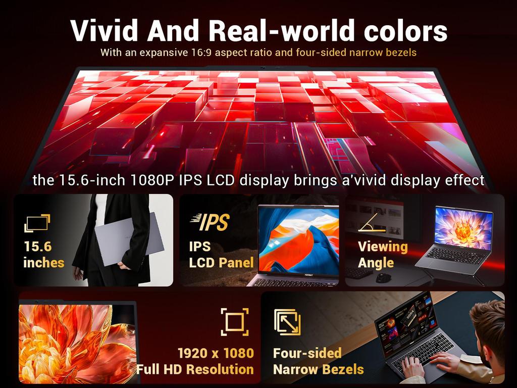 Firebat Laptop AT15 15.6 Inch Intel N150 DDR4 16GB RAM 512GB/1TB SSD 1920*1080 Windows 11 Notebook Backlit Integrated Numpad