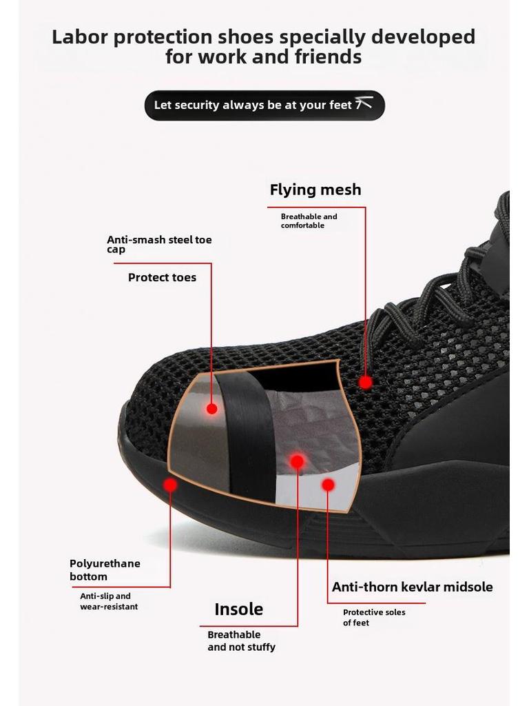 Мужские всесезонные защитные ботинки со стальным носком, защита от ударов и проколов, дышащая ткань с большой буквой G, резиновая подошва