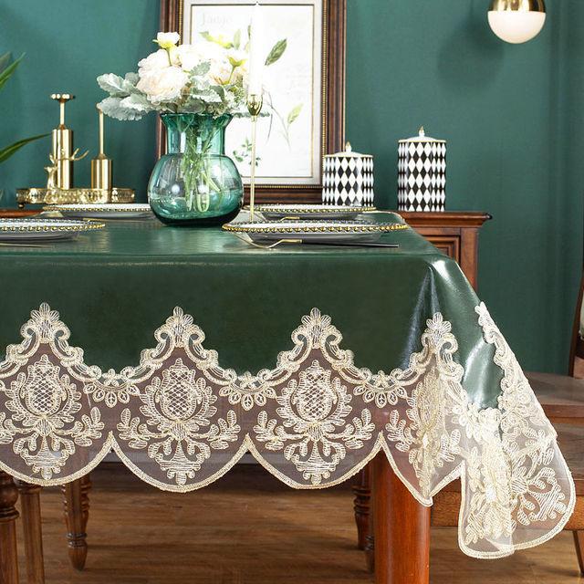 Водонепроницаемая скатерть прямоугольная для обеденного стола с кружевом из искусственной кожи, круглая квадратная крышка для журнального столика, нескользящая, элегантная