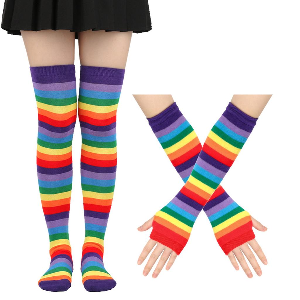 Модные полосатые хлопковые длинные перчатки + носки в комплекте