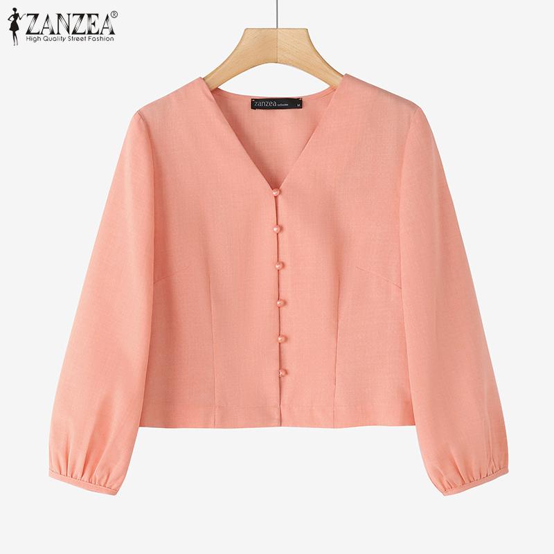 ZANZEA Женская повседневная блузка свободного кроя с V-образным вырезом и рукавом 3/4