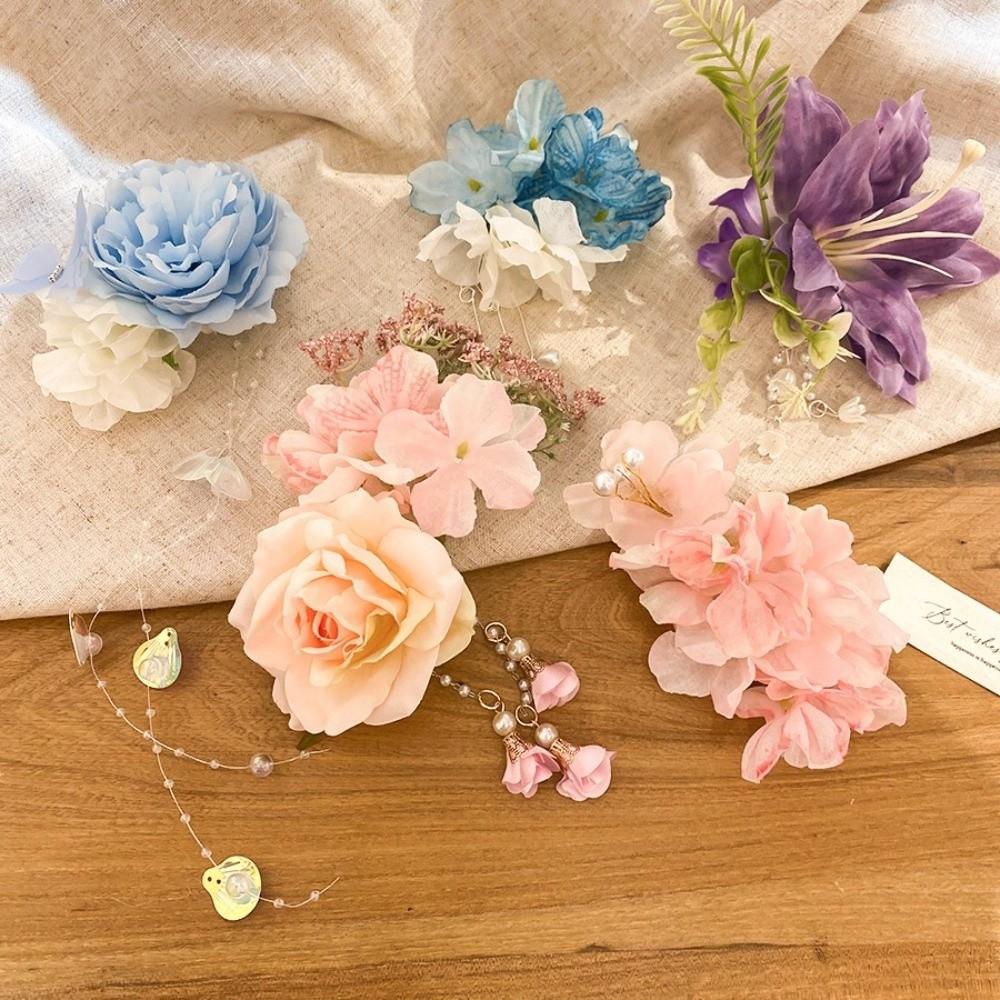 Colorful Flower Hairpin Pearl Chinese Style Hair Clip Fashion Hanfu Hair Accessories Vacation