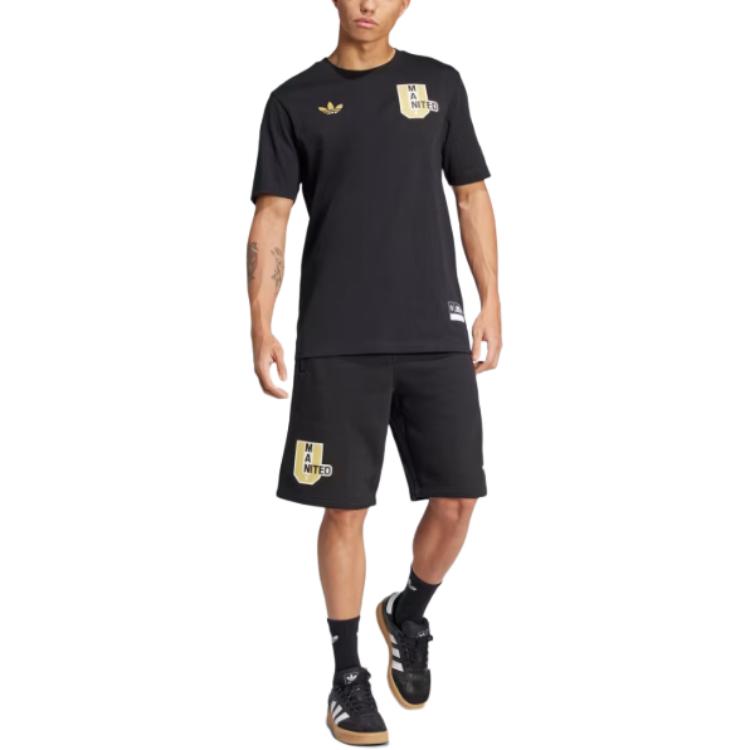 adidas Футболка Originals Manchester VRCT FW24 United Cotton, модная удобная спортивная футболка с круглым вырезом и коротким рукавом, мужские топы, черная JL6115