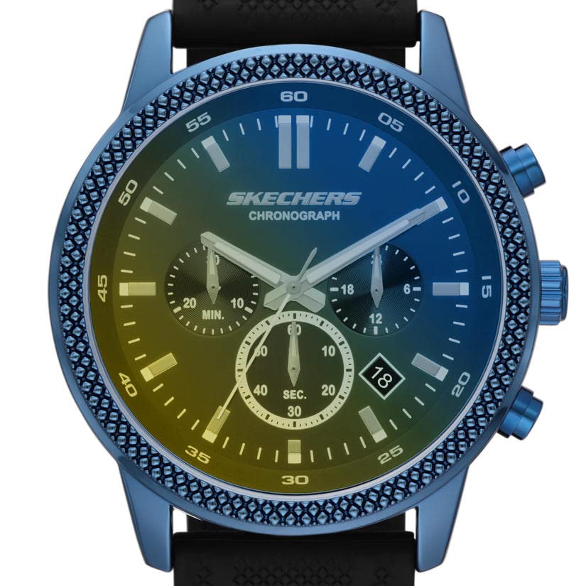 Skechers Мужские часы Clarkdale Quartz Metal Silicone Chronograph, черные, переливающиеся, хронограф.