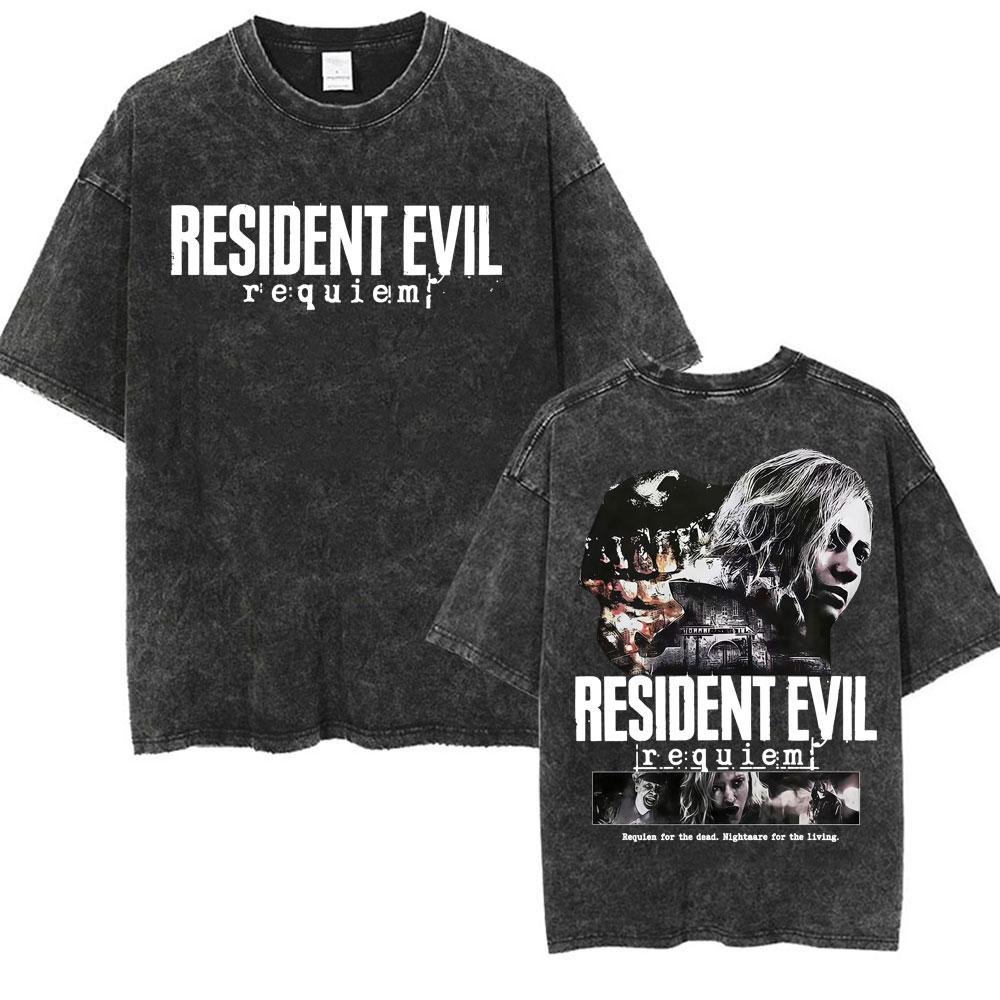 Limited Leon Kennedy Resident Evil Requiem Vintage Washed Tee Shirt Men Women Fashion Aesthetic High Quality T-shirts Streetwear