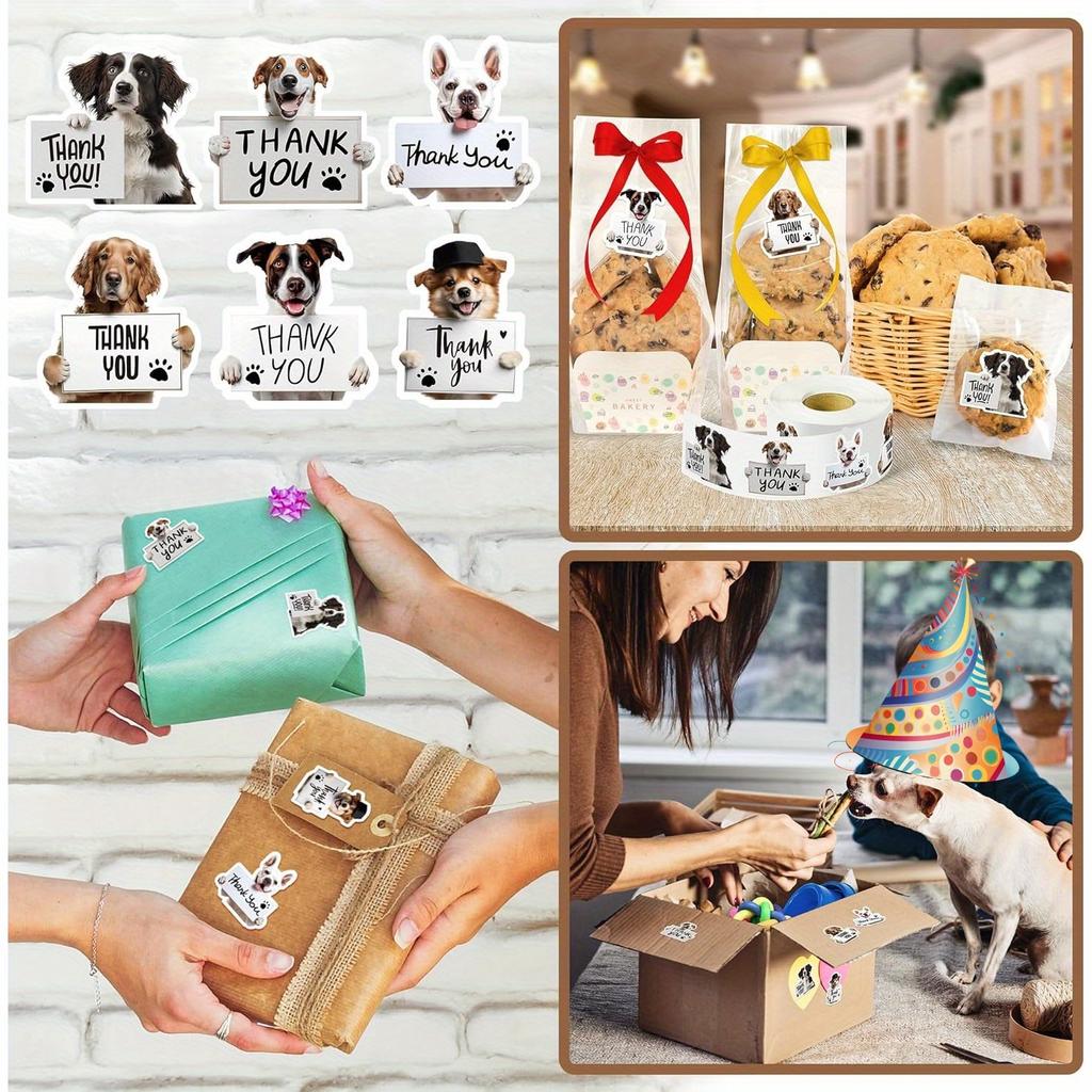 Cute Puppy Adhesive Labels with Mixed Breed Designs & Paw Prints, Self-Adhesive for Small Business Packaging, Pet Store Gifts