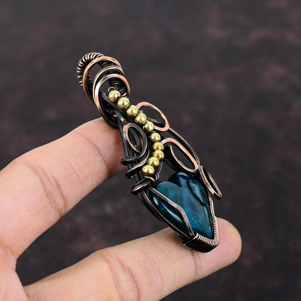 Кулон из лабрадорита с неоновым блеском, обернутый медной проволокой, кулон из драгоценного камня, ручная работа, кулон новейшего дизайна, медные украшения в подарок, стильный кулон