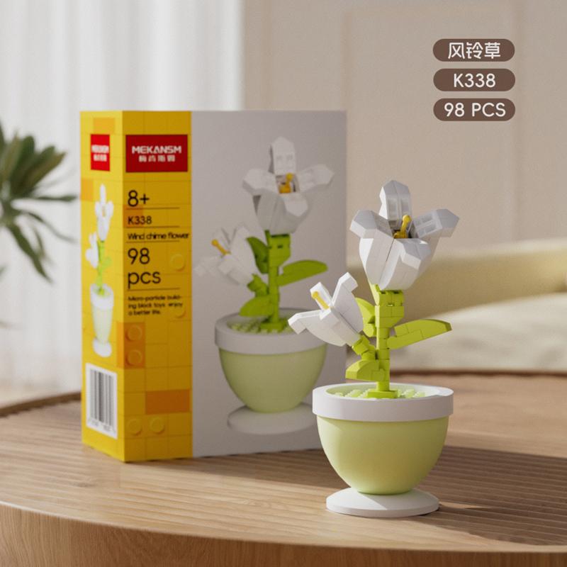 Конструктор, цветочные горшки, розы, подсолнухи, гвоздики, мелкозернистые детские развивающие сборные игрушки, украшения