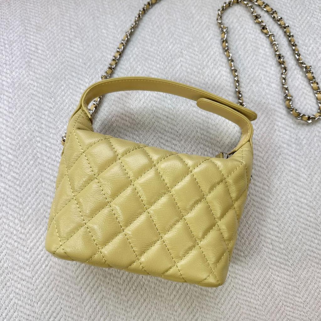 2025 Новый верхний слой коровьей кожи, маленькая ароматная стильная сетчатая цепочка, сумка для ланч-бокса, модная и универсальная одноплечевая женская сумка через плечо