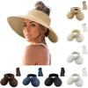 Straw Hat Women Foldable Visor Hats,Sun Visors for Women Wide Brim Straw Ponytail Summer Beach Hat