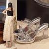 Waterproof Table with Skirt, Sandals, Crystal Heel, Sandals 2025 New Transparent High-heeled Slippers Women's Summer